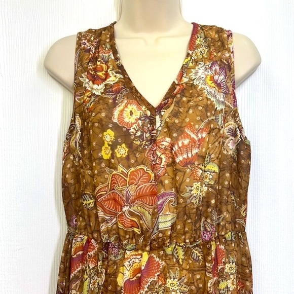 Chicos - Colorful Floral Tan V Neck Sleeveless Lined Maxi Dress Size 6 - Picture 3 of 14